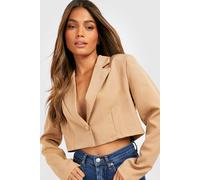 Boohoo Basic Woven Relaxed Fit Crop Blazer In Camel camel 8