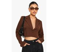 Boohoo Basic Woven Relaxed Fit Crop Blazer In Chocolate chocolate 16