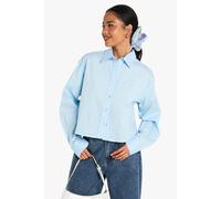 boohoo Women's Basics Cropped Shirt in Blue | Size: 8