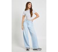 Boohoo Basics High Waist Wide Leg Jean In Super Pale Wash