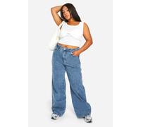 Boohoo Basics Plus Basics High Waisted Wide Leg Jeans In Vintage Blue vintage blue 26