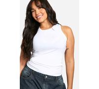 Boohoo Basics Plus Cotton Racer Neck Vest In White white 22