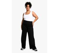 Boohoo Basics Plus Heavy Rib Wide Leg Trouser In Black black 16