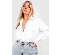 Boohoo Basics Plus Oversized Cotton Poplin Utility Shirt In White white 16