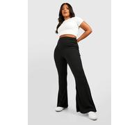 Boohoo Basics Plus Rib Flare Trousers In Black black