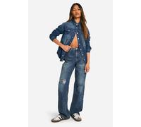 Boohoo Basics Ripped Knee Boyfriend Jeans In Vintage Blue vintage blue 10