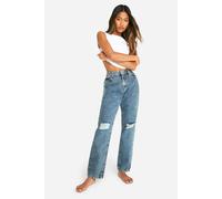 Boohoo Basics Ripped Knee Straight Leg Jeans In Vintage Wash vintage wash 6