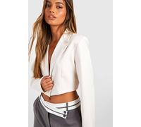 Boohoo Basics Woven Single Button Crop Blazer In Ecru ecru 14