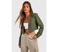 Boohoo Basics Woven Single Button Crop Blazer In Khaki khaki 8
