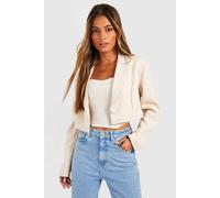 Boohoo Basics Woven Single Button Crop Blazer In Stone stone 10