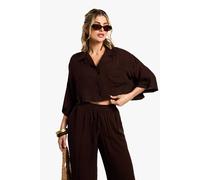 Boohoo Beachwear Essentials Cropped Shirt In Chocolate chocolate M