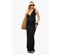 Boohoo Beaded Textured Drawstring Maxi Skirt In Black black 10