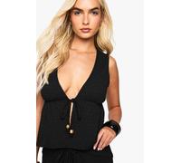Boohoo Beaded Textured Tie Front Waistcoat In Black black 8