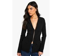 Boohoo Bengaline Fitted Hook And Eye Blazer In Black black 8