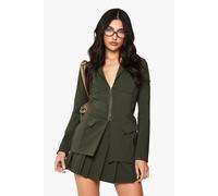 Boohoo Bengaline Fitted Hook And Eye Blazer In Khaki khaki 10
