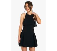 Boohoo Bengaline Halter Skater Dress In Black black 10