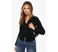 Boohoo Bengaline Hook And Eye Collared Top In Black black 10