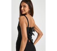 Boohoo Bengaline Square Neck Top With Bow Back Detail In Black black 14