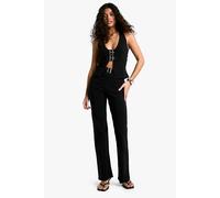Boohoo Bengaline Straight Leg Trouser With Buckle Detail In Black black 8