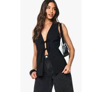 Boohoo Bengaline Tie Front Waistcoat In Black black 6