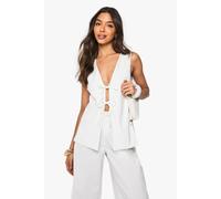 Boohoo Bengaline Tie Front Waistcoat In White white 6
