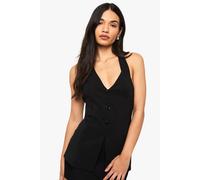 Boohoo Bengaline V Neck Longline Waistcoat In Black black 16