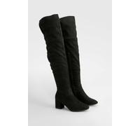 Boohoo Block Heel Faux Suede Over The Knee Boots In Black black 8