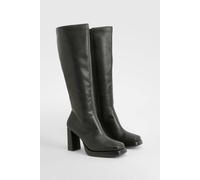 boohoo Women's Block Heel Platform Knee High Boots in Black | Size: 4