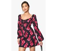 Boohoo Blur Floral Milkmaid Mini Dress In Black black 14