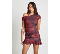 Boohoo Blurred Floral Asymmetric Ruched Mini Dress red 16