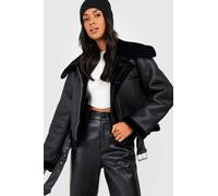 Boohoo Bonded Faux Fur Pu Aviator In Black black 10