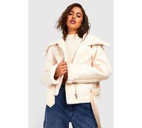 Boohoo Bonded Faux Fur Pu Aviator In Cream cream 14