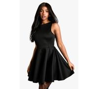 Boohoo Bonded Sucba High Neck Volume Skater Mini Dress In Black black 12