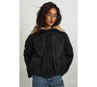 Boohoo Borg Lined Bomber In Black black 10