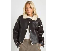 boohoo Women's Borg Lined Collared Aviator in Brown | Size: 8