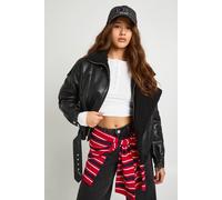 Boohoo Borg Trim Faux Leather Bonded Aviator In Black black 10