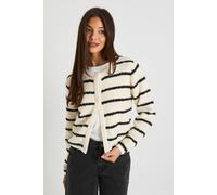 Boohoo Boucle Button Through Stripe Knitted Cardigan In Cream cream L