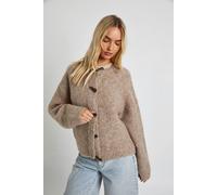 boohoo Women's Boucle Knit Oversized Toggle Button Through Cardigan in Taupe | Size: Large