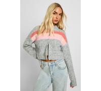Boohoo Boucle Knit Stripe Zip Through Jumper In Pink pink L