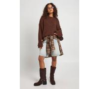 Boohoo Boucle Oversized Fold Over Cuff Detail Knitted Jumper In Chocolate chocolate S