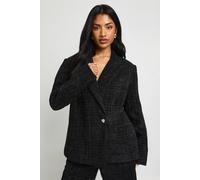 Boohoo Boucle Oversized Tailored Blazer In Black black 10
