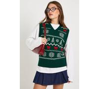 Boohoo Bow Fairisle Knitted Vest In Green green S