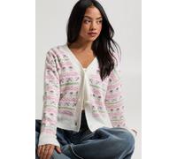 Boohoo Bow Fairisle Super Soft Christmas Cardigan In Pink pink S