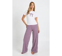 boohoo Women's Bow Modal Baby T-Shirt & Wide Leg Trouser Pyjama Set in Maroon | Size: 16