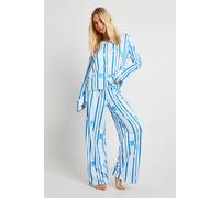 Boohoo Bow Print Long Sleeve Shirt And Trouser Pyjama Set In Blue blue 8
