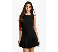 Boohoo Box Pleat Tailored Mini Dress In Black black 16