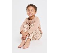 boohoo Boy's Kids Matching Family Fairisle Print Baby Fleece Long Sleeve Top & Joggers Pyjama Set in Neutral | Size: 9/10 Years