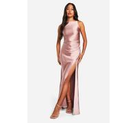 Boohoo Bridesmaid Satin Slash Neck Maxi Dress In Mink mink 18