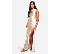 Boohoo Bridesmaid Satin Slash Neck Maxi Dress In Oyster oyster 18