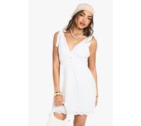 Boohoo Broderie Strappy Tie Detail Mini Dress In White white XS
